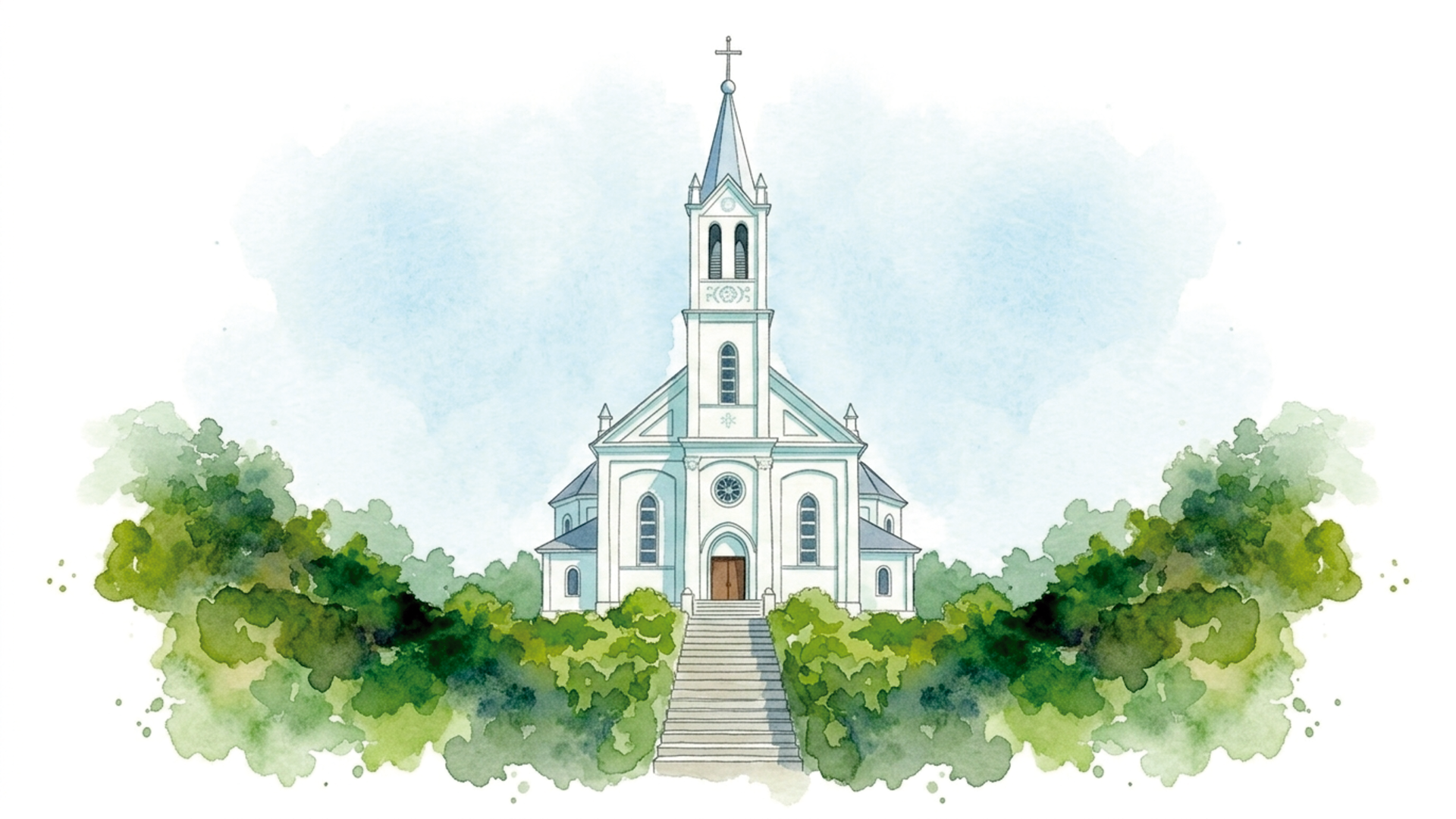 Ilustração em aquarela da igreja do casamento